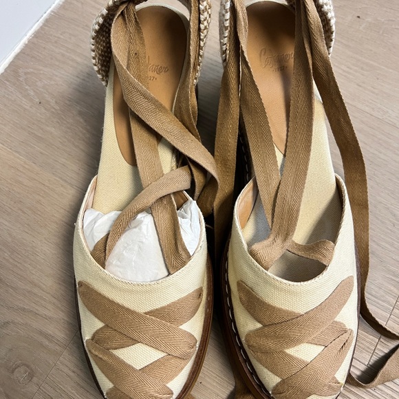 Beige Canvas Espadrille Wedges. Castaner. Size 10